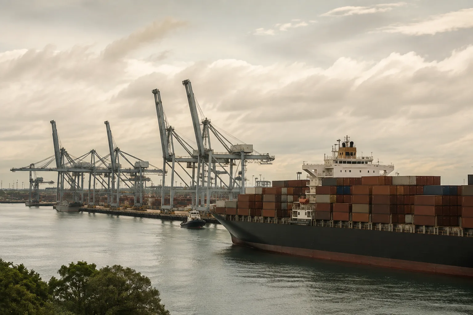 Imagen ilustrativa de transporte de carga y comercio marítimo